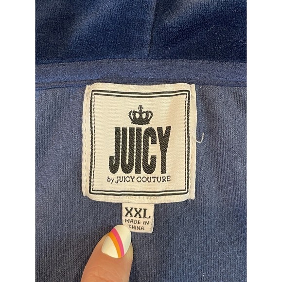 Juicy Couture Youth Blue Jacket Girl’s Size XXL Full Zip Hood Heavy Velour - Picture 6 of 13